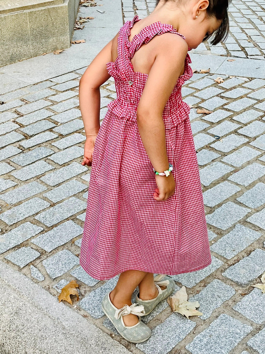 Girls red gingham dress sales