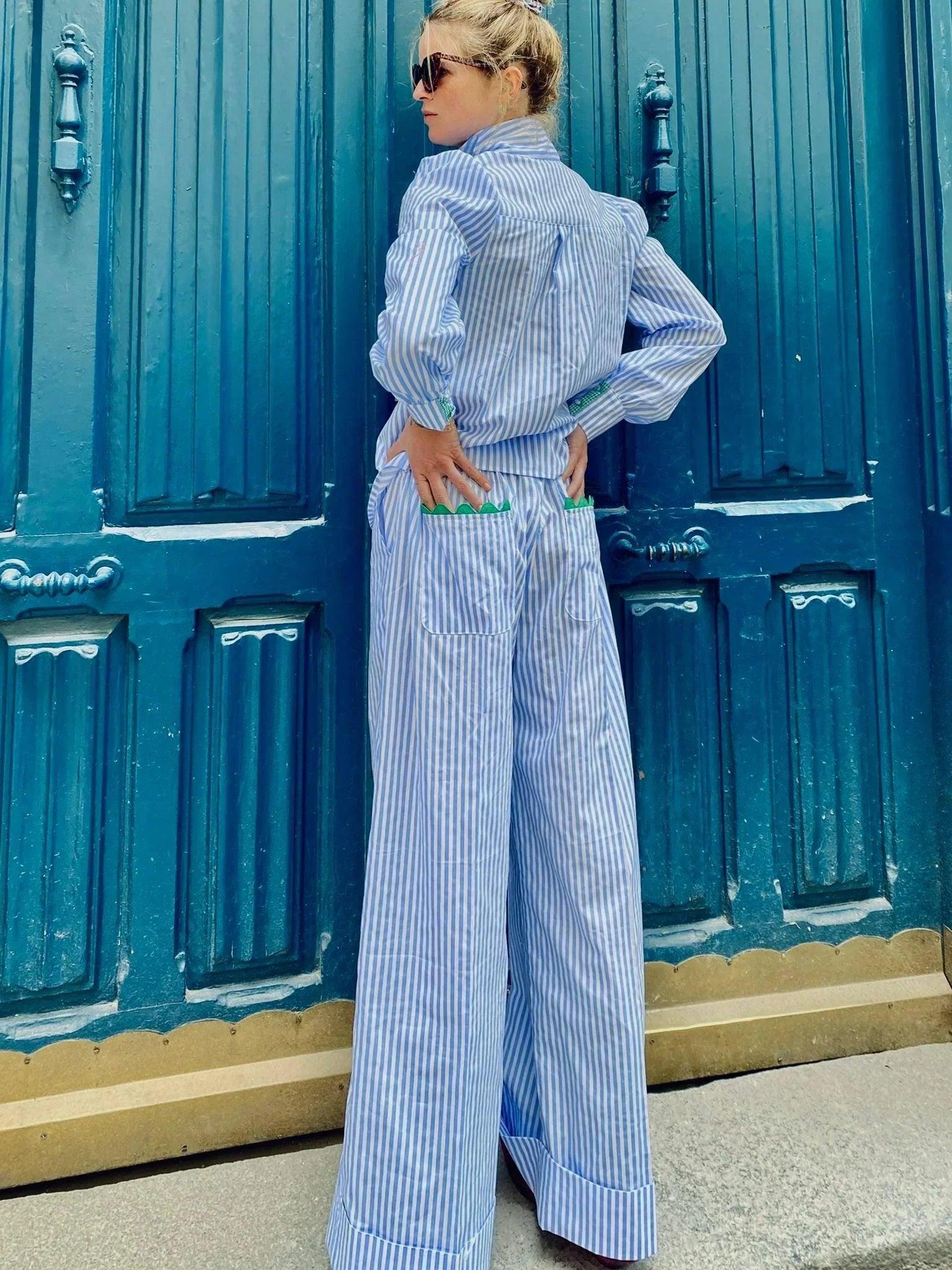 Soufflé turned up pants blue stripes - Main Image