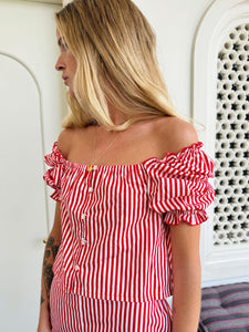 Lucie crop top - red stripes - Gingham Palace