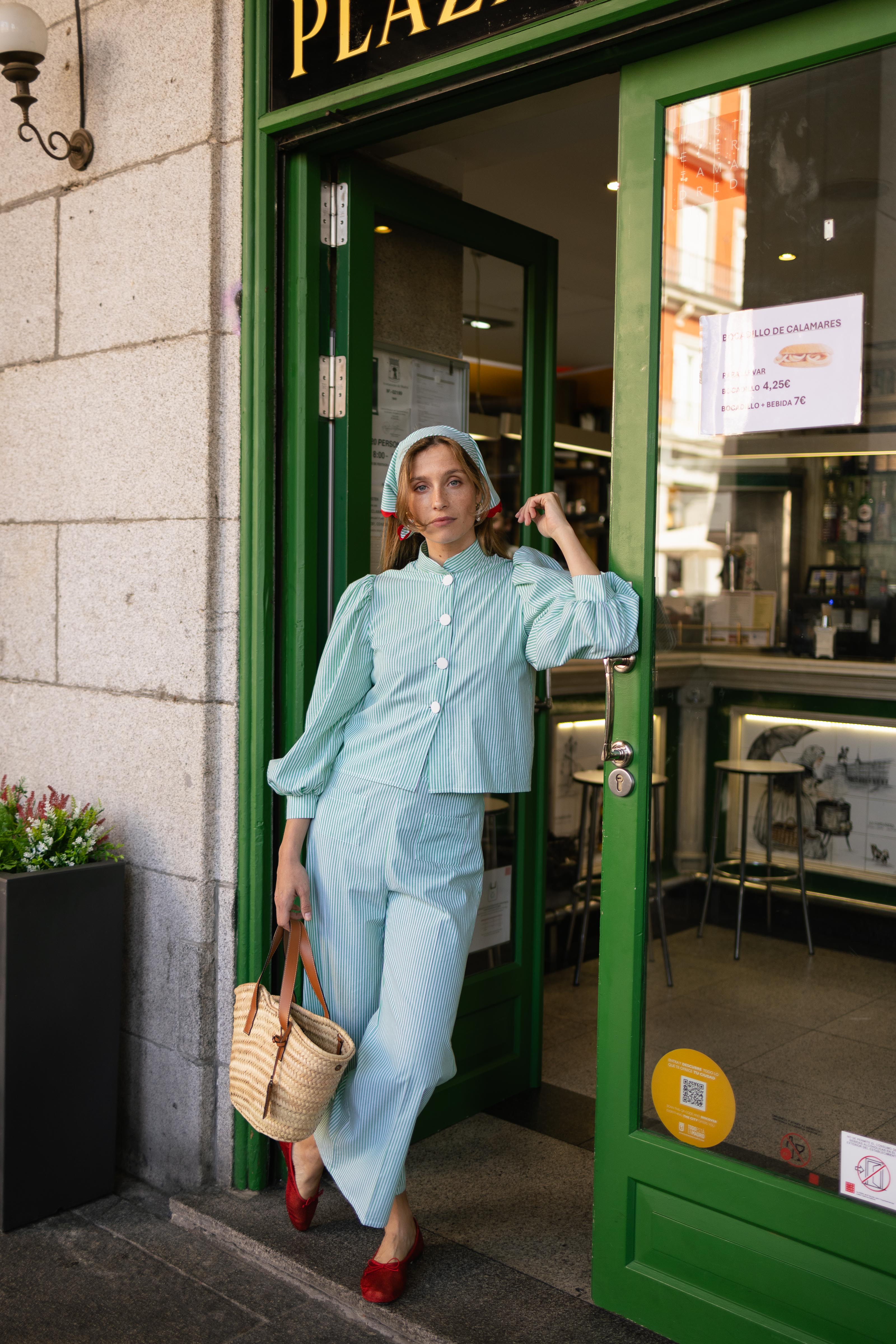 Olive flared pants - green stripes