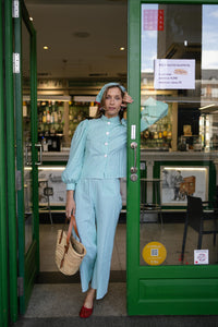 Olive flared pants - green stripes