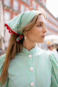 Nina cotton square - green stripes