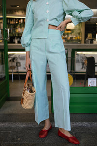 Olive flared pants - green stripes