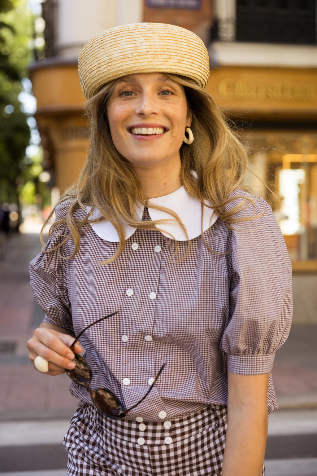 brown gingham dress shirt Statement shirts & tops – Palace COLOR:Aqua Dust twin double collection:wk172025repeat Minimalist A-Line V-Neck White