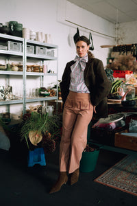 Olive flared pants - rose baby corduroy