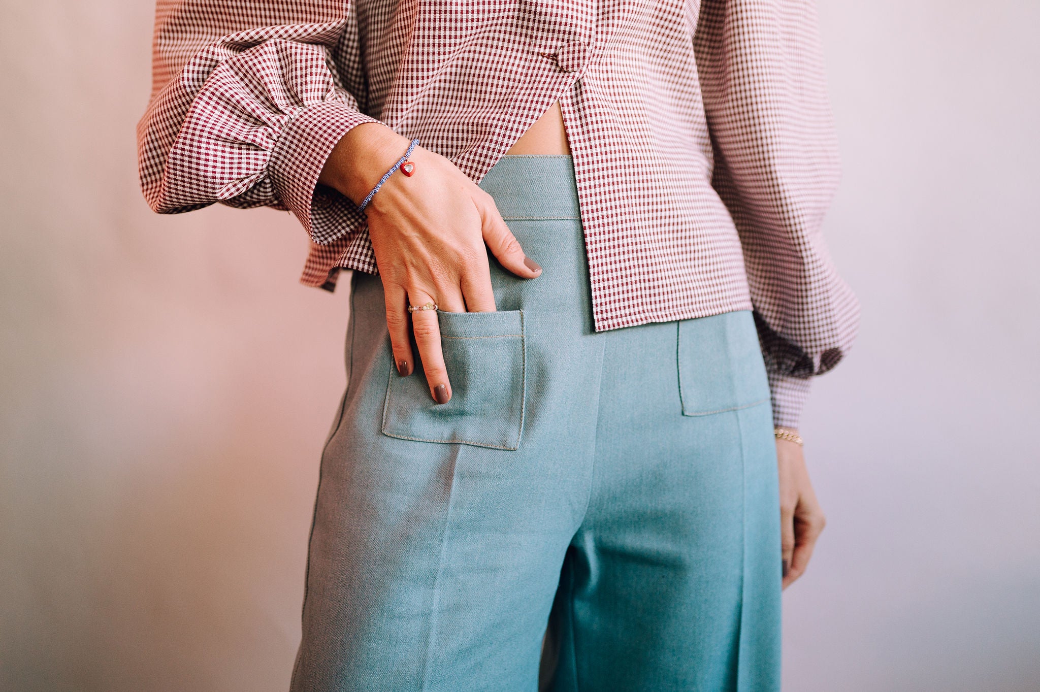 Olive flared pants - light blue jeans