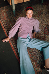Olive flared pants - light blue jeans
