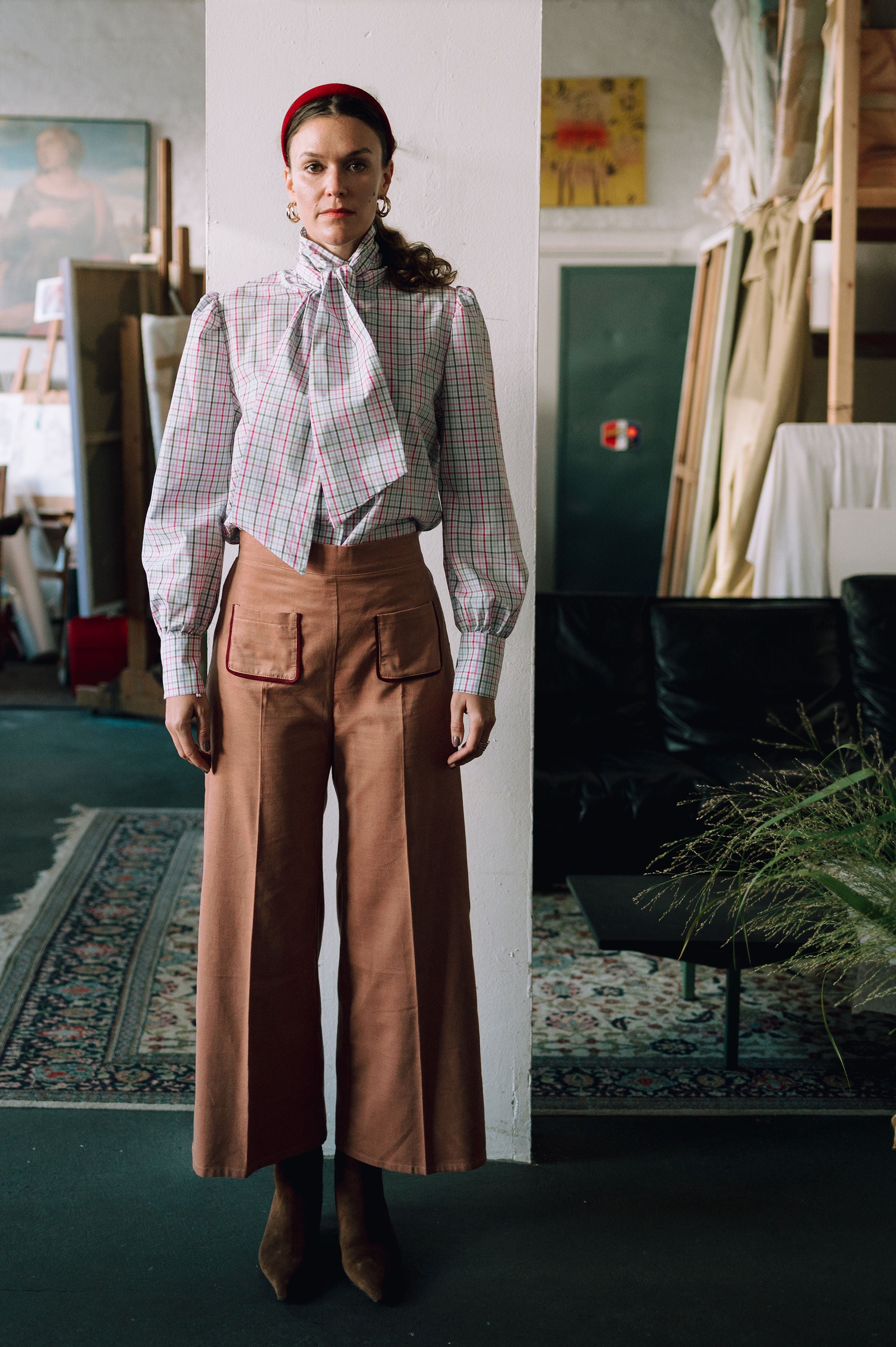 Olive flared pants - rose baby corduroy