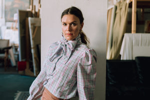 Isla shirt with pussybow - berry checks