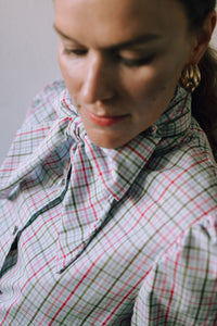 Isla shirt with pussybow - berry checks