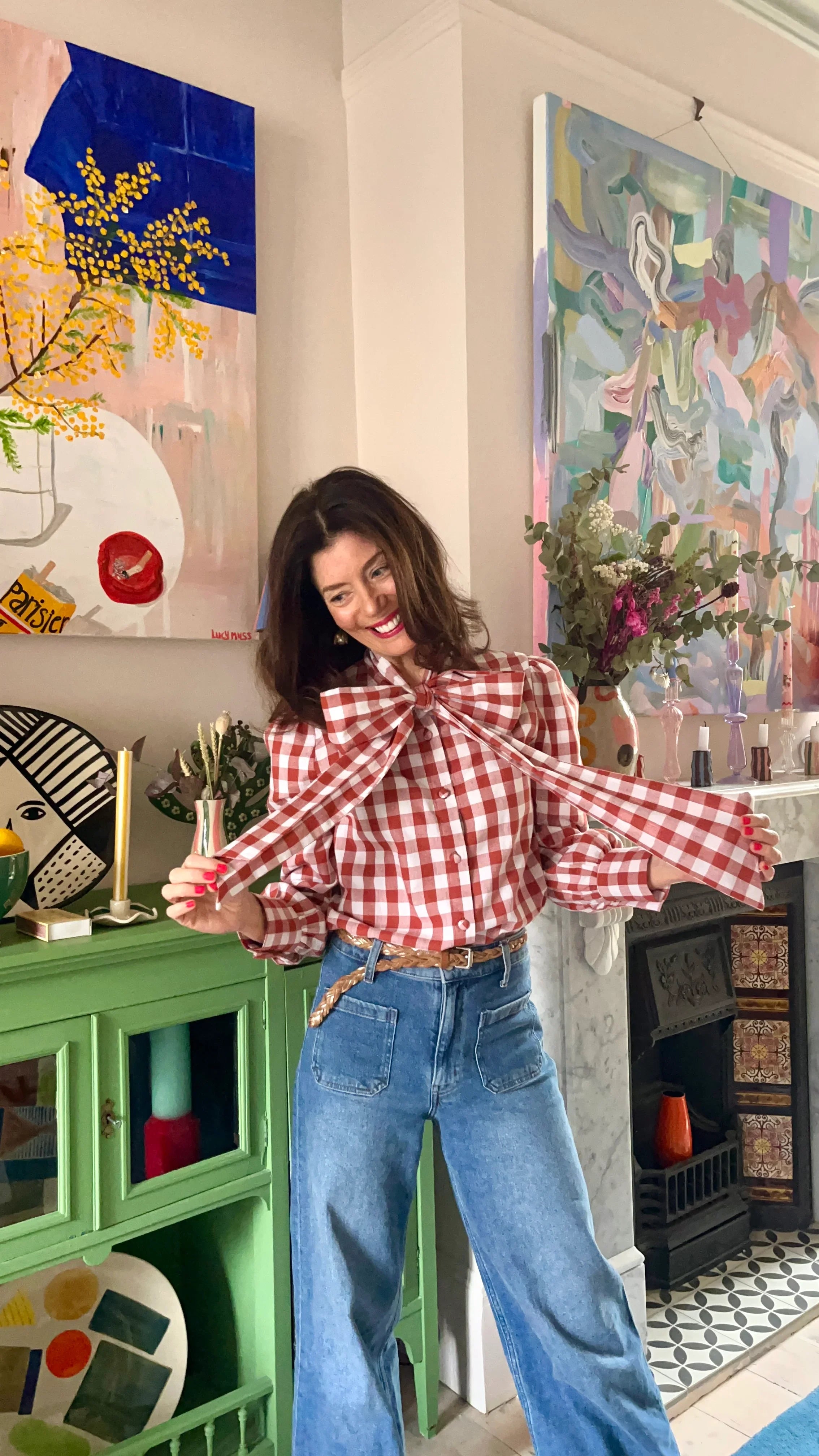 SHE Tokyo ギンガム　ブラウス　Sonia gingham SIMKHAI - Kittiya Cotton Midi Dress in Periwinkle Sky Multi