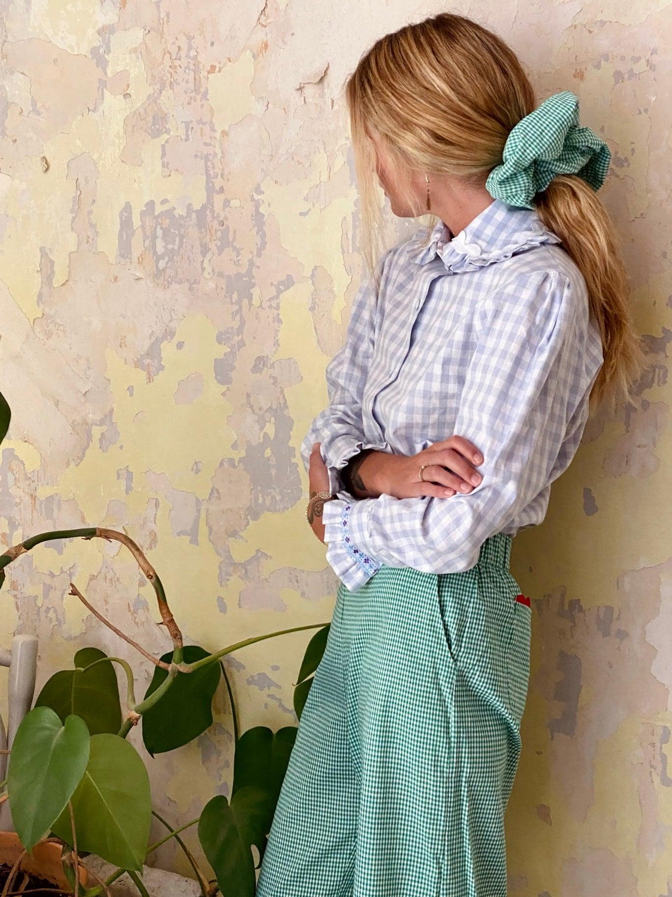 Alice shirt with ruffles - baby blue gingham - Gingham Palace