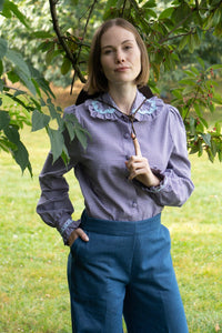 Alice shirt with ruffles - purple gingham - Gingham Palace