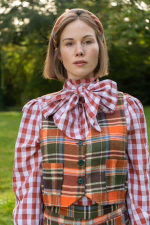 Isla shirt with pussybow - cinnamon gingham - Gingham Palace