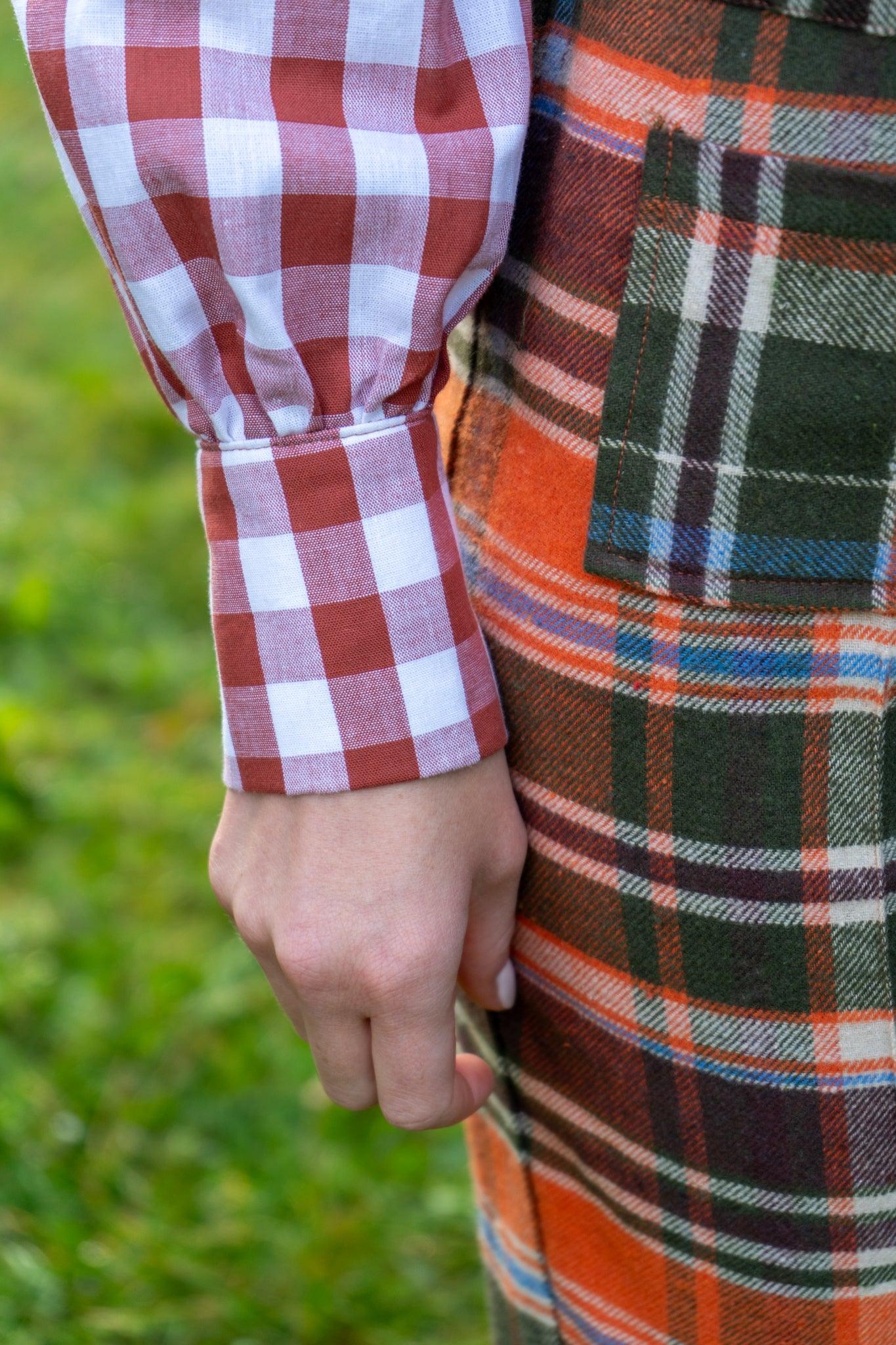 Isla shirt with pussybow - cinnamon gingham - Gingham Palace