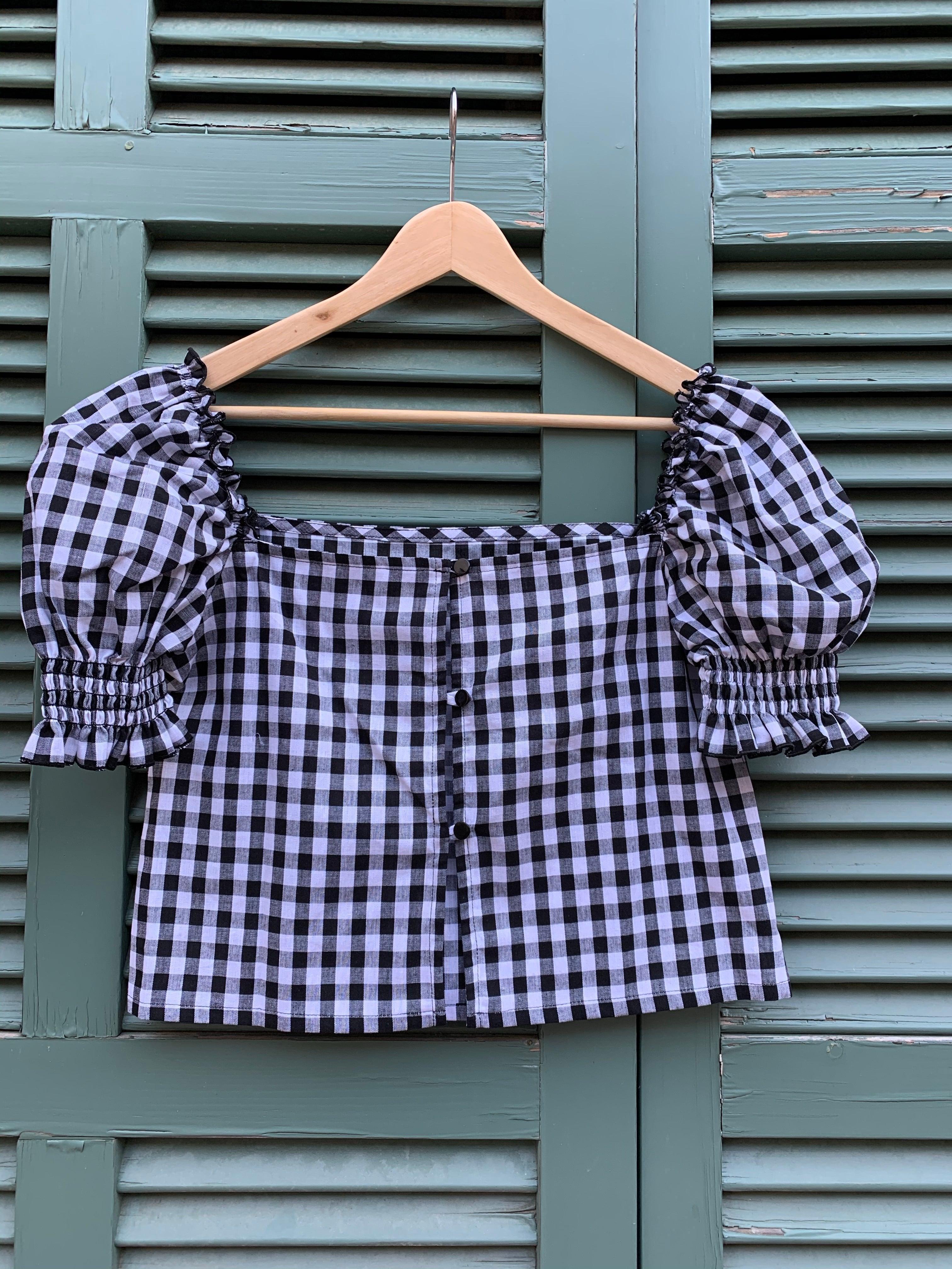Lucie crop top - black gingham - Gingham Palace