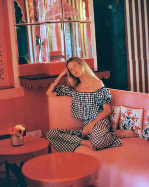 Olive flared pants - black gingham - Gingham Palace