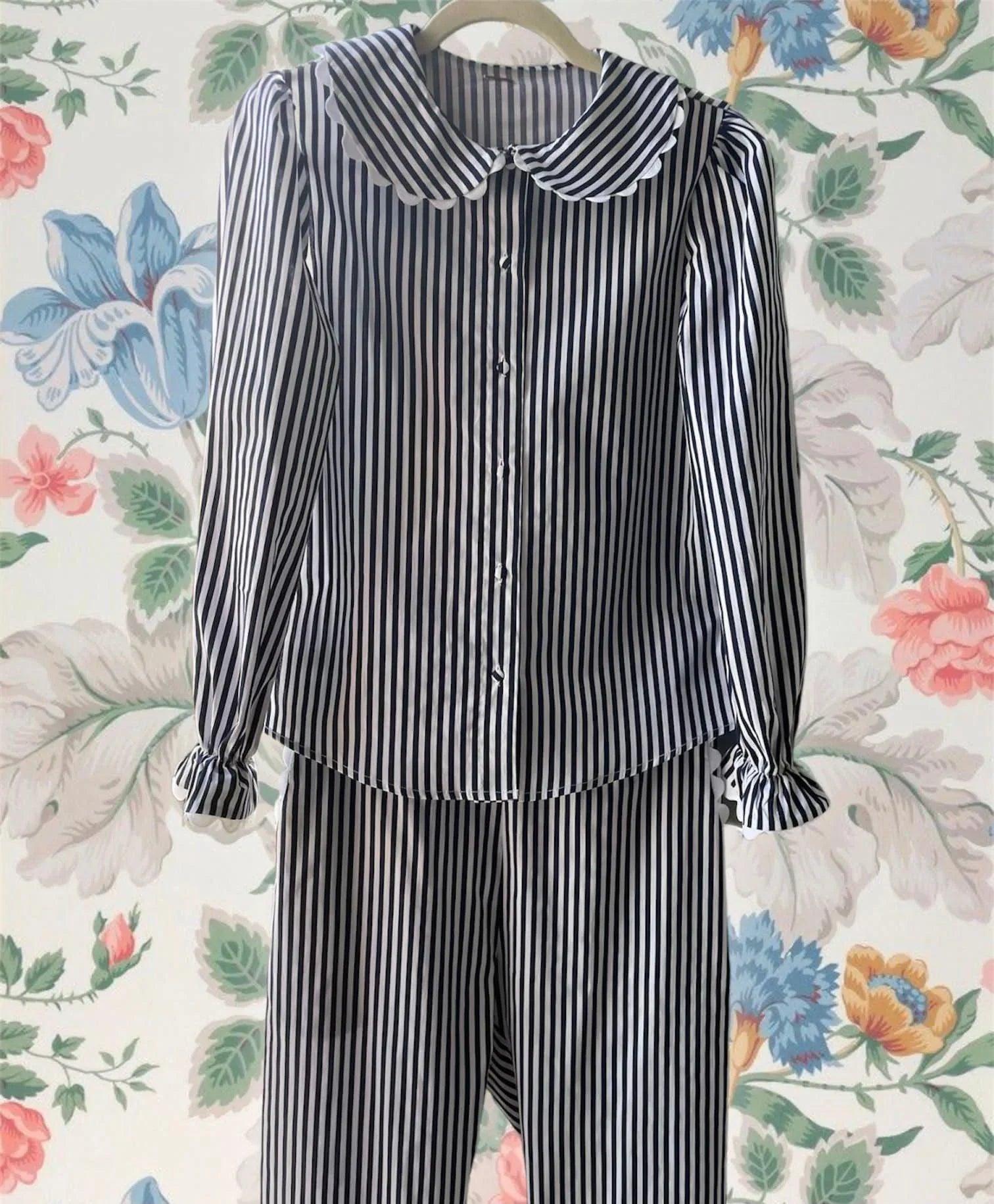 Prawn Cocktail (in & out) PJ set - navy blue stripes - Gingham Palace