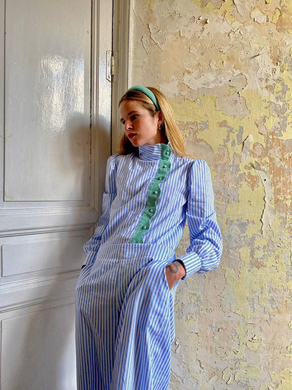 Raviolo shirt with scalloped edges - blue stripes - Gingham Palace