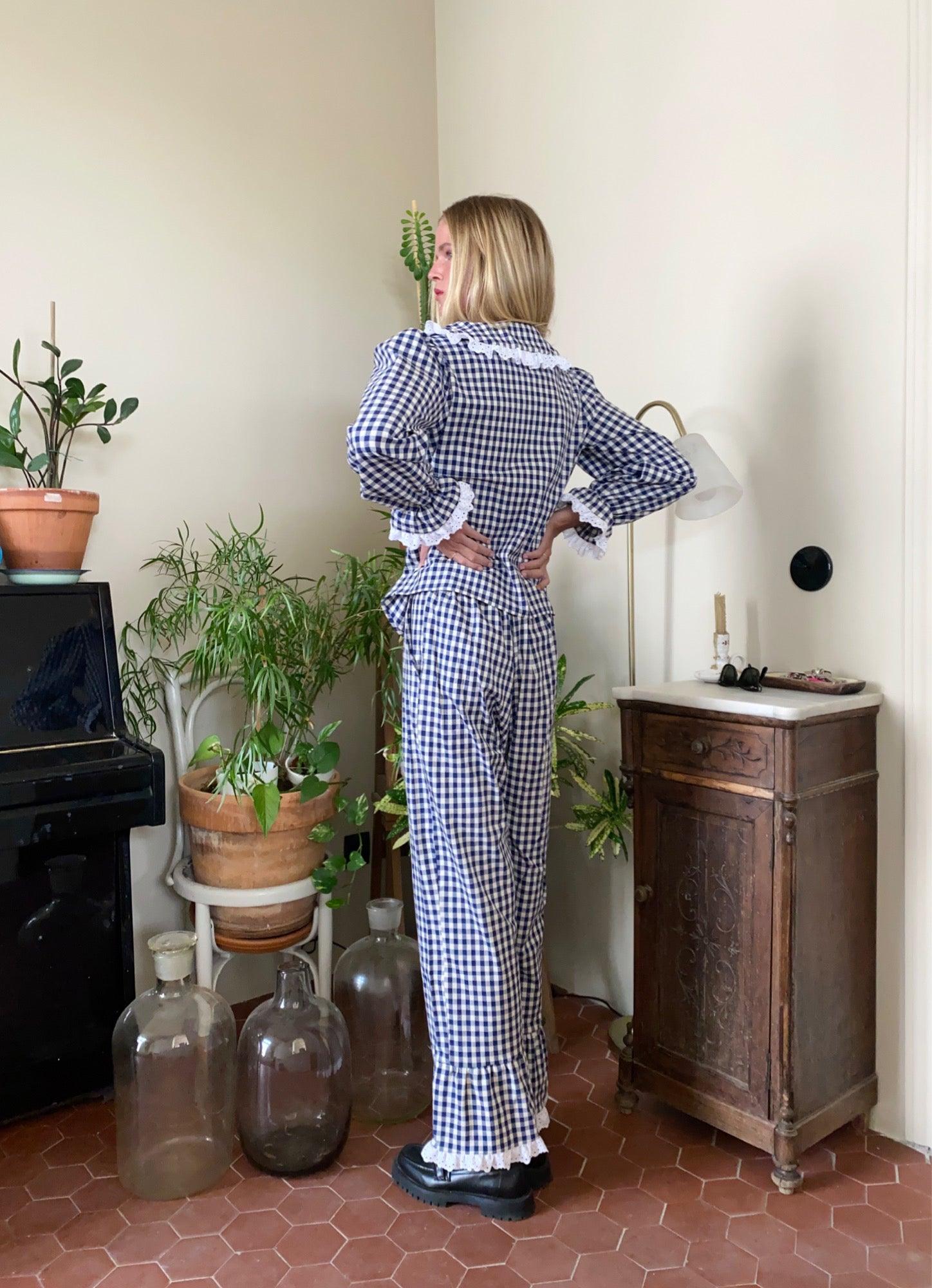 Skye (in & out) PJ set - blue gingham - Gingham Palace