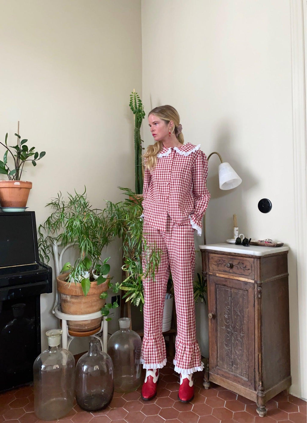 Skye (in & out) PJ set - red gingham - Gingham Palace