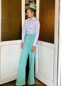 Soufflé turned up pants - green micro gingham - Gingham Palace