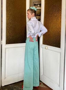 Soufflé turned up pants - green micro gingham - Gingham Palace
