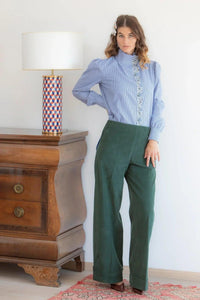Soufflé turned up pants - pine green baby corduroy - Gingham Palace