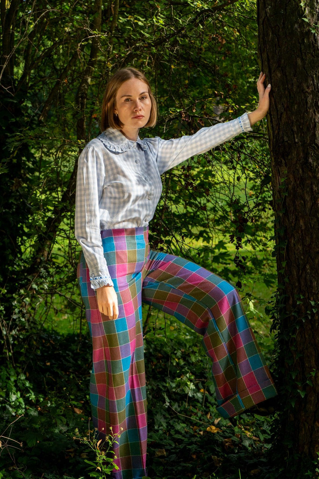 Soufflé turned up pants - pop checked wool - Gingham Palace