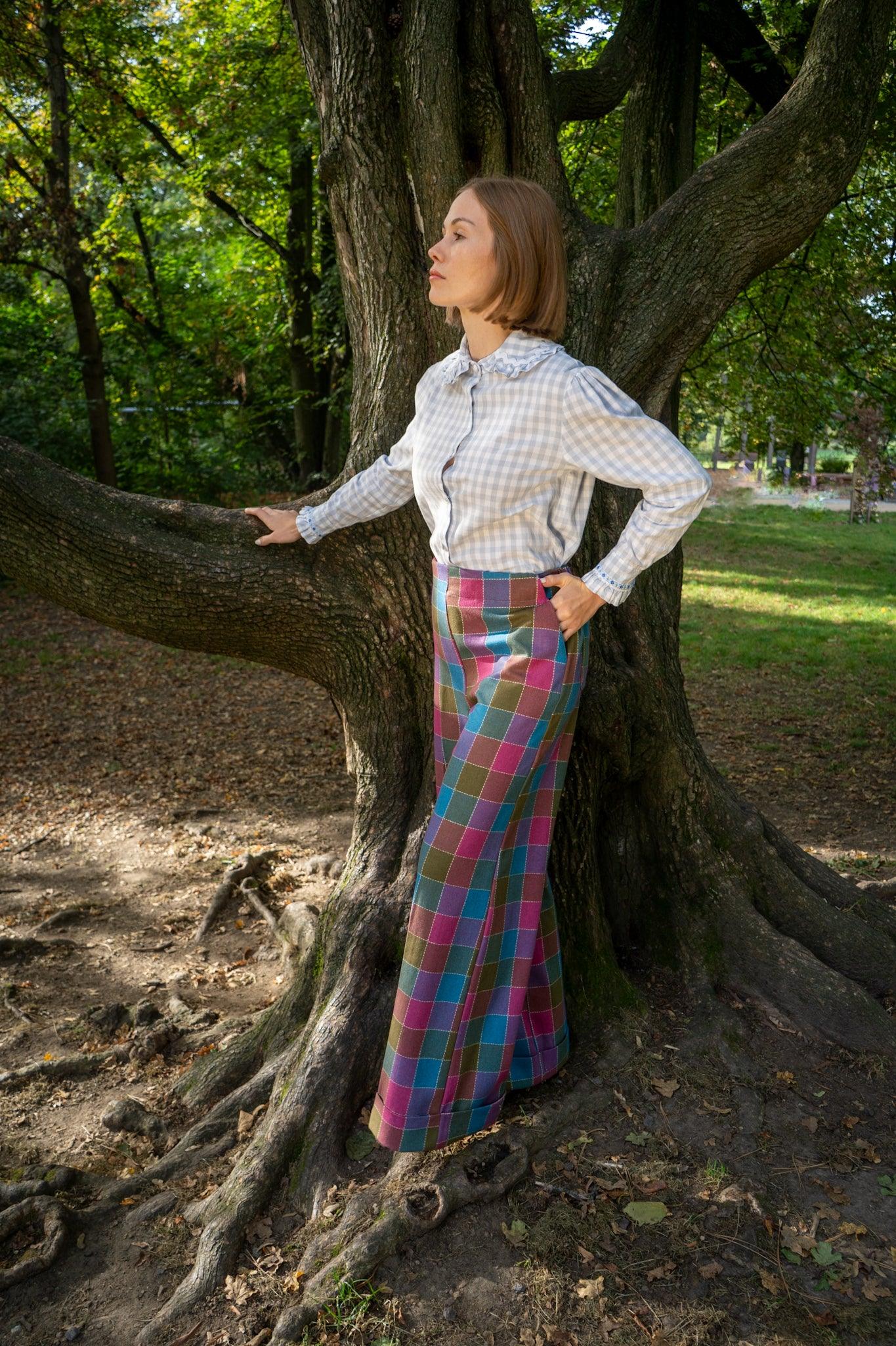 Soufflé turned up pants - pop checked wool - Gingham Palace