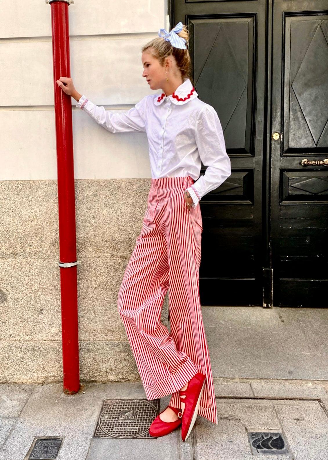 Gingham Palace Soufflé turned up pants - red stripes