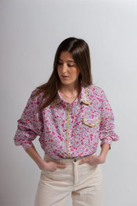 Theodore oversized shirt - pink floral - Gingham Palace