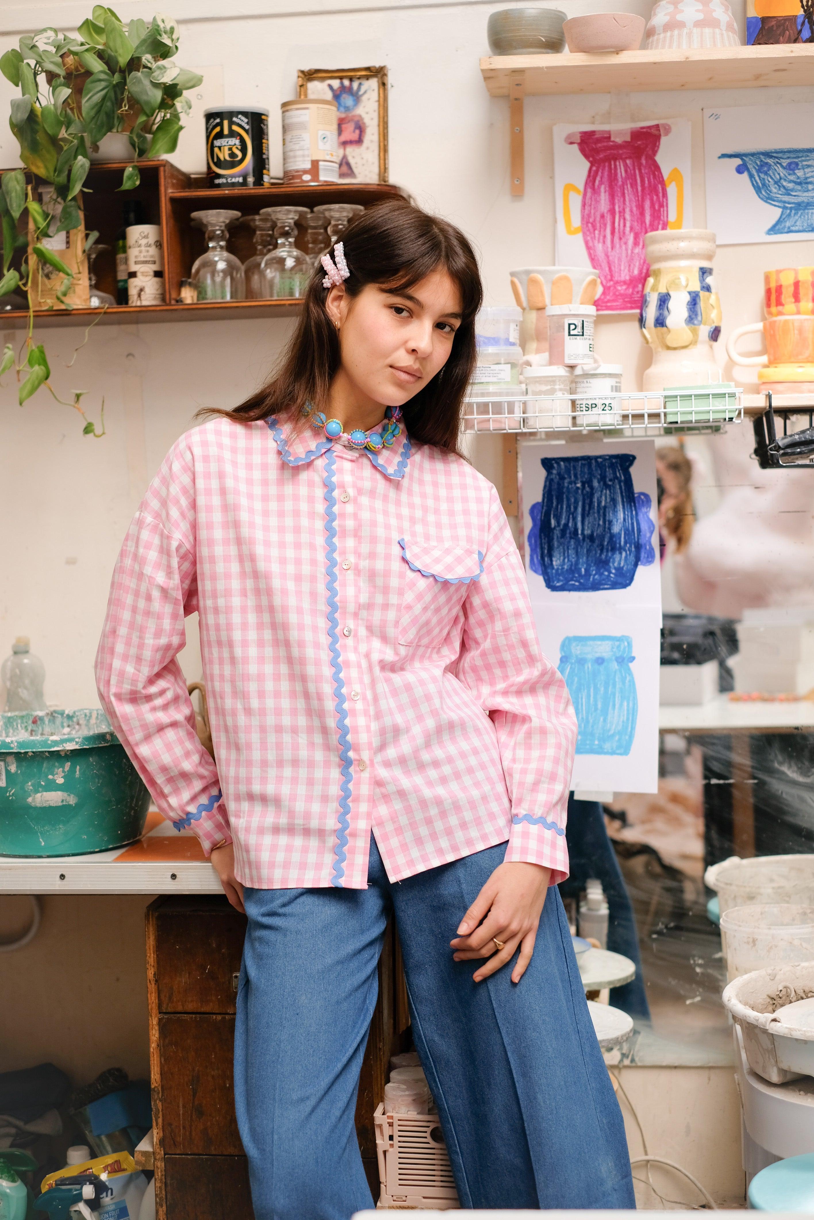 Theodore oversized shirt - pink gingham - Gingham Palace