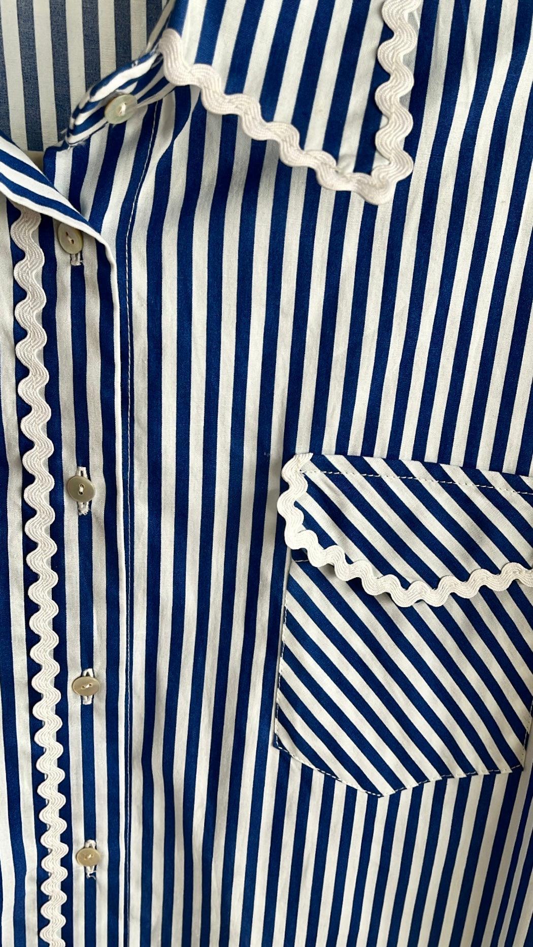 Theodore oversized shirt - royal blue stripes - Gingham Palace